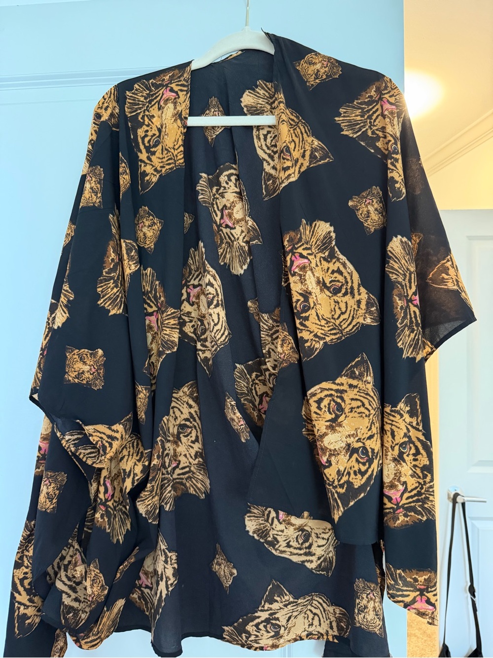 LF Black Tiger Print Kimono Top with Gold Accents